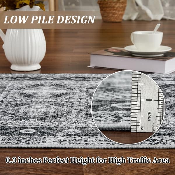 dimension image slide 1 of 3, Area Rugs,Washable Rugs for Living Room,Vintage Boho for Office,Dining Room,Kids Room,Durable Low Pile Non-Slip Area Rug