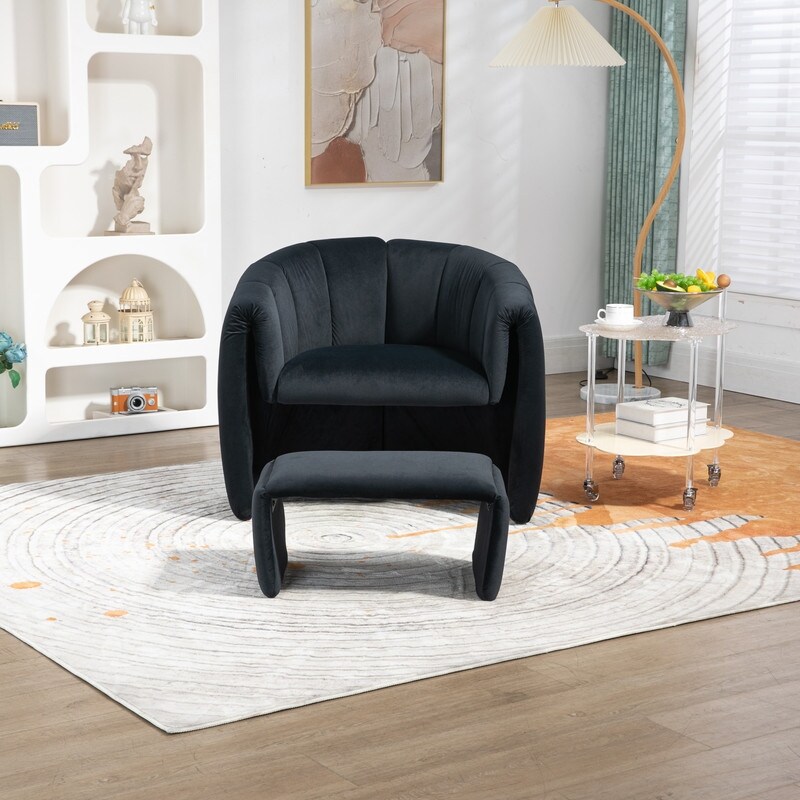 Accent Chair With Ottoman Mid Century Modern Barrel Chair Upholstered   Accent Chair With Ottoman%2C Mid Century Modern Barrel Chair Upholstered Club Tub Round Arms Chair For Living Room%2C Black 