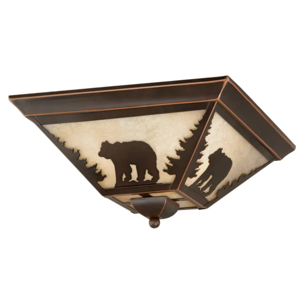 Flush Mount Ceiling Light - Bronze Island Interiors - 14 Inch Wide - Amber Glass Shade - 5.75