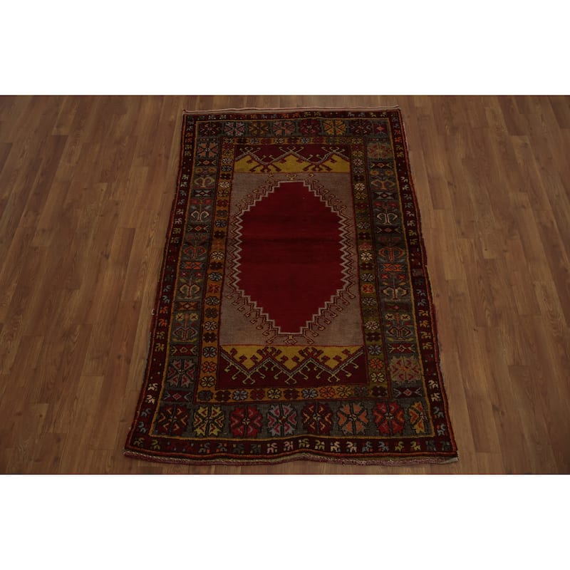 Hand Knotted Oriental 100% Wool Carpet Transitional Geometric Red Anatolian Area Rug - 5' 6'' X 3' 6''