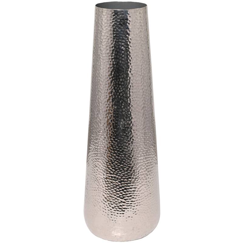 Silver Aluminum Metal Tall Hammered Vase