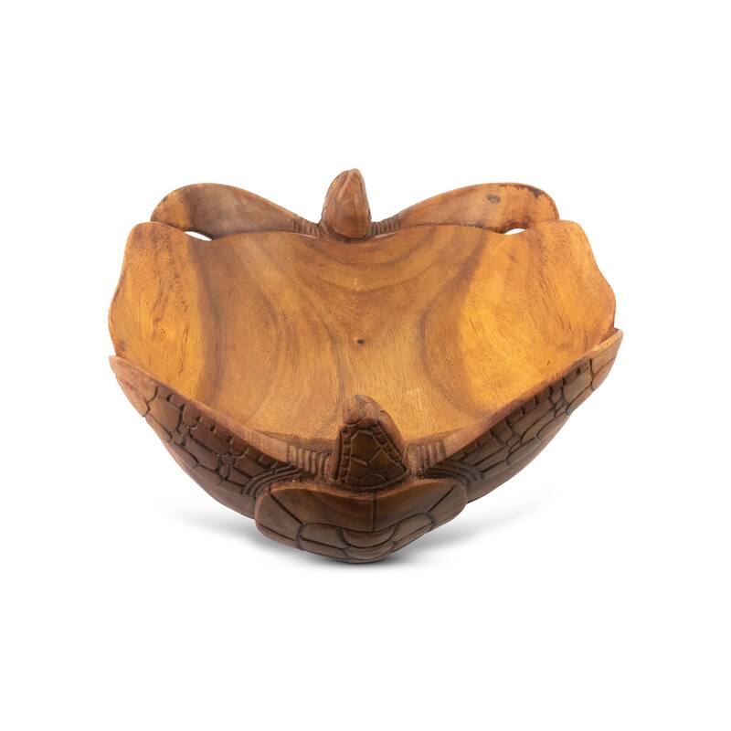 Wooden Handmade Two Turtles Fruit Decorative Bowl Serving Centerpiece Hand Carved Home Decor Decoration Handcrafted Storage Wood