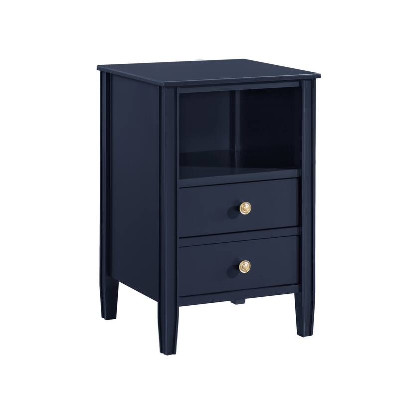 Modern Nightstand with 2 Drawers and Open Shelf Fluted Legs No Assembly
