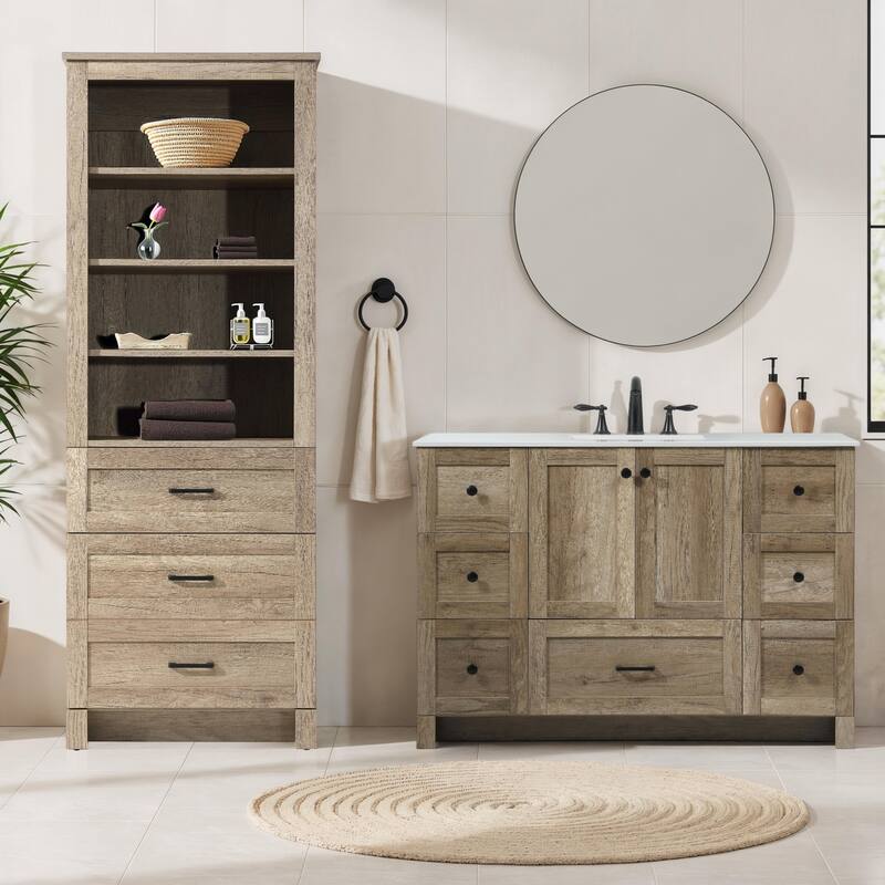 Fresco 16-28 Inch Bath Storage Glass Cabinet