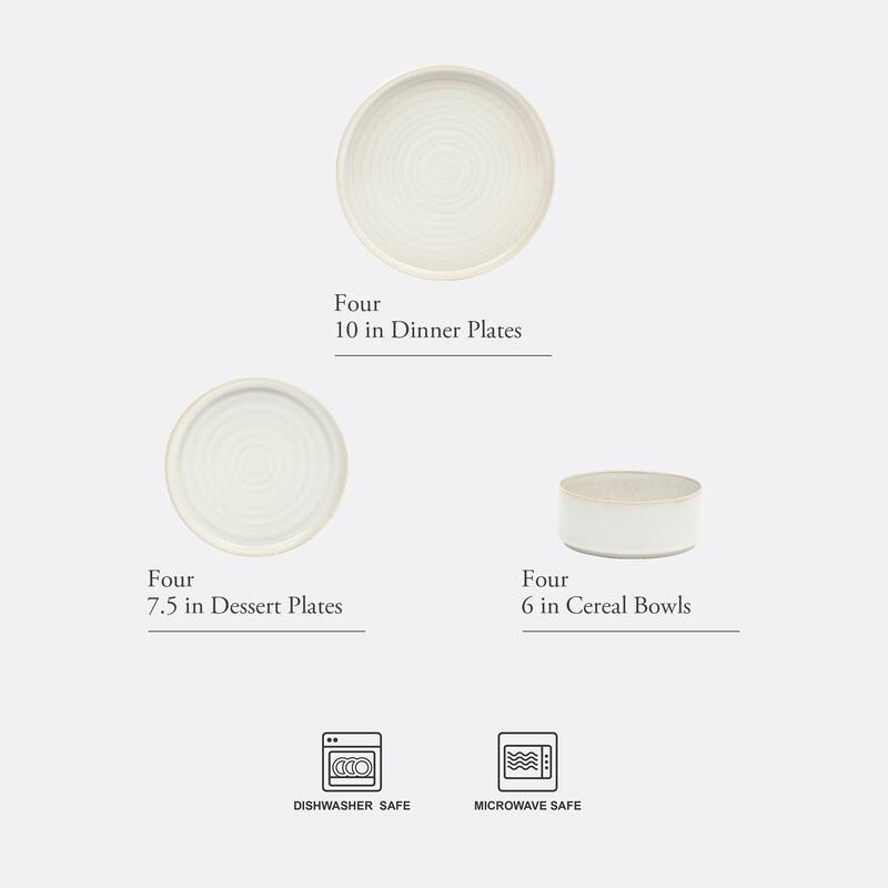 Gibson Elite Echo Bay 12 Piece Porcelain Reactive Glaze (Service for 4) Ceramic Plates and Bowls Dinnerware Set