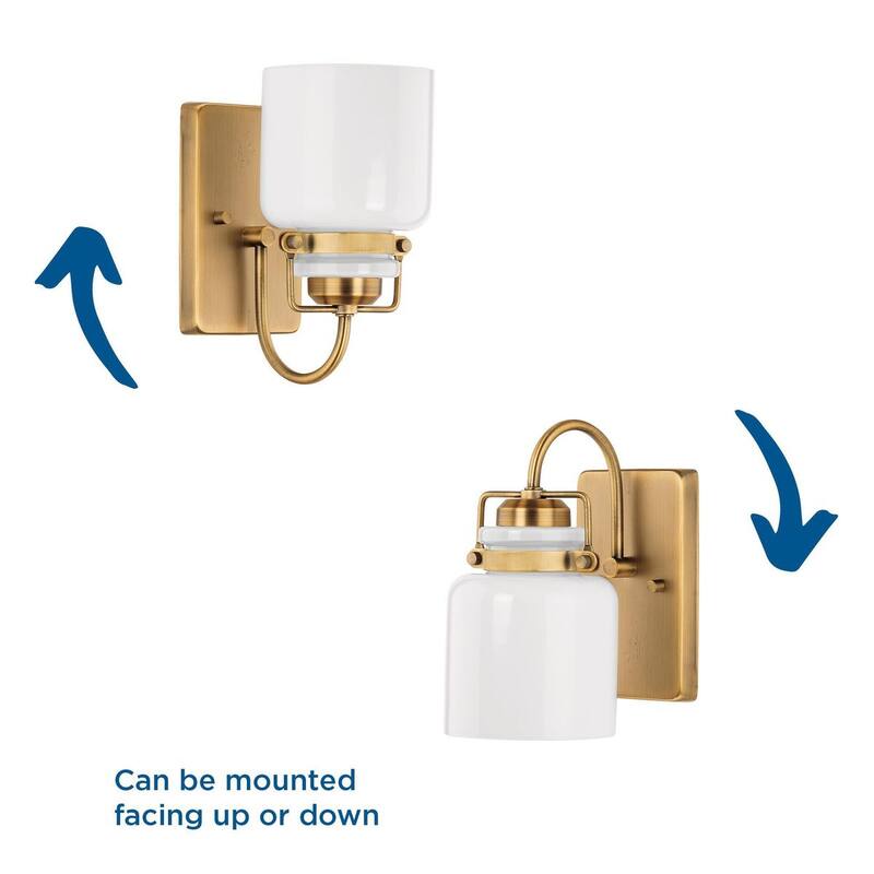Fessler Collection One-Light Vintage Brass Opal Glass Farmhouse Bath Light - 5 in x 7 in x 9 in