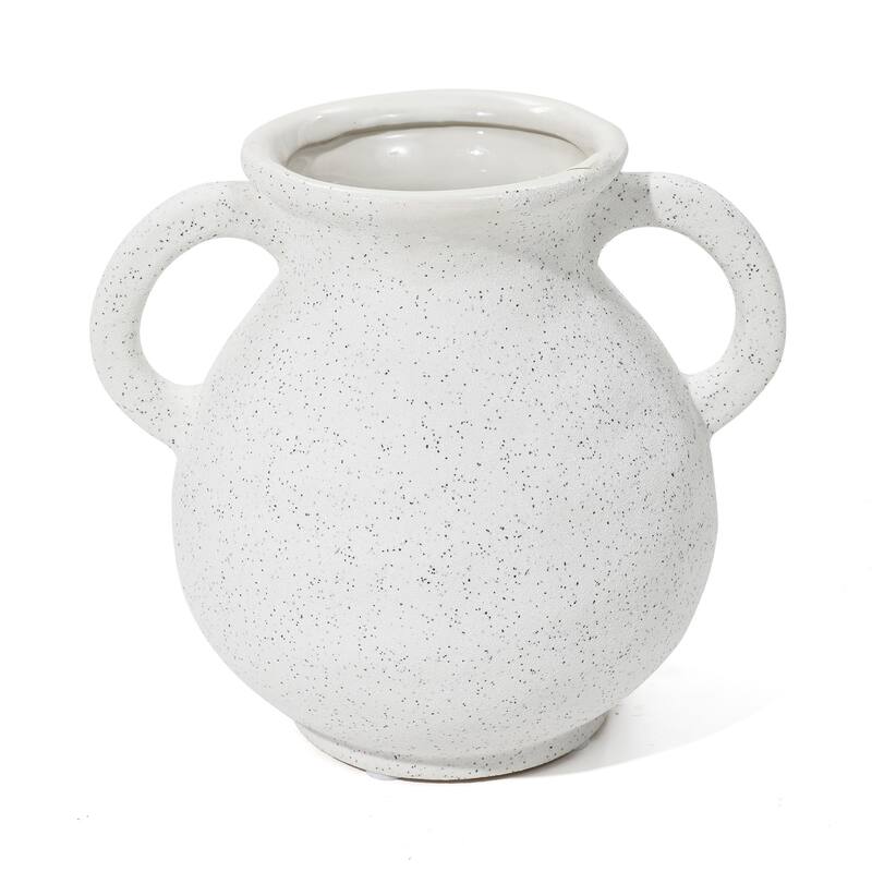 White and Black Speckled Ceramic Round Vase (Single)