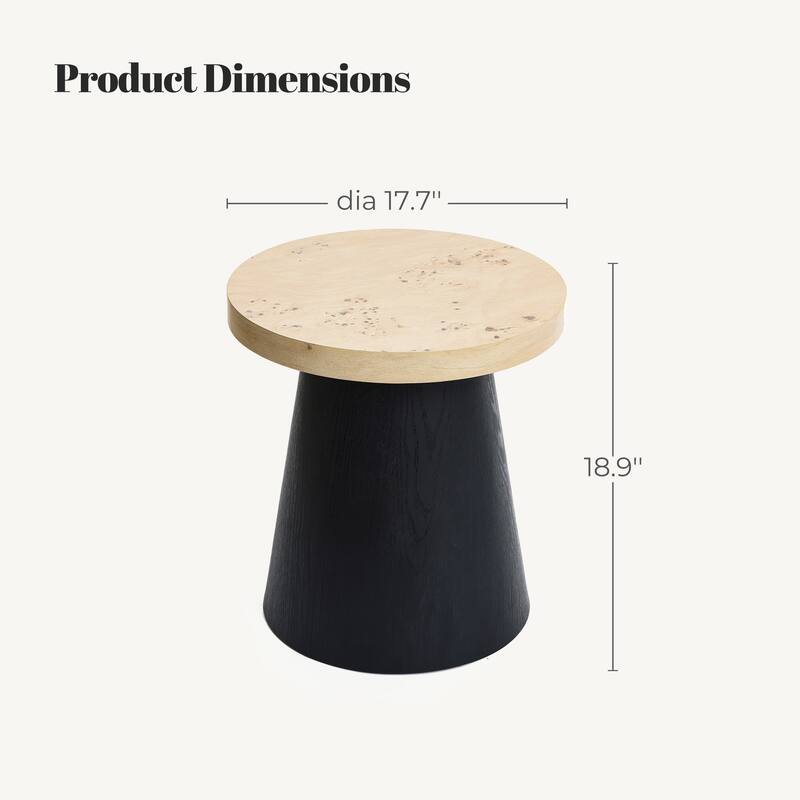 Light Wood Finish Top with Black Base Manufactured Wood Round Side Table - 18.9" H x 17.7" Diameter