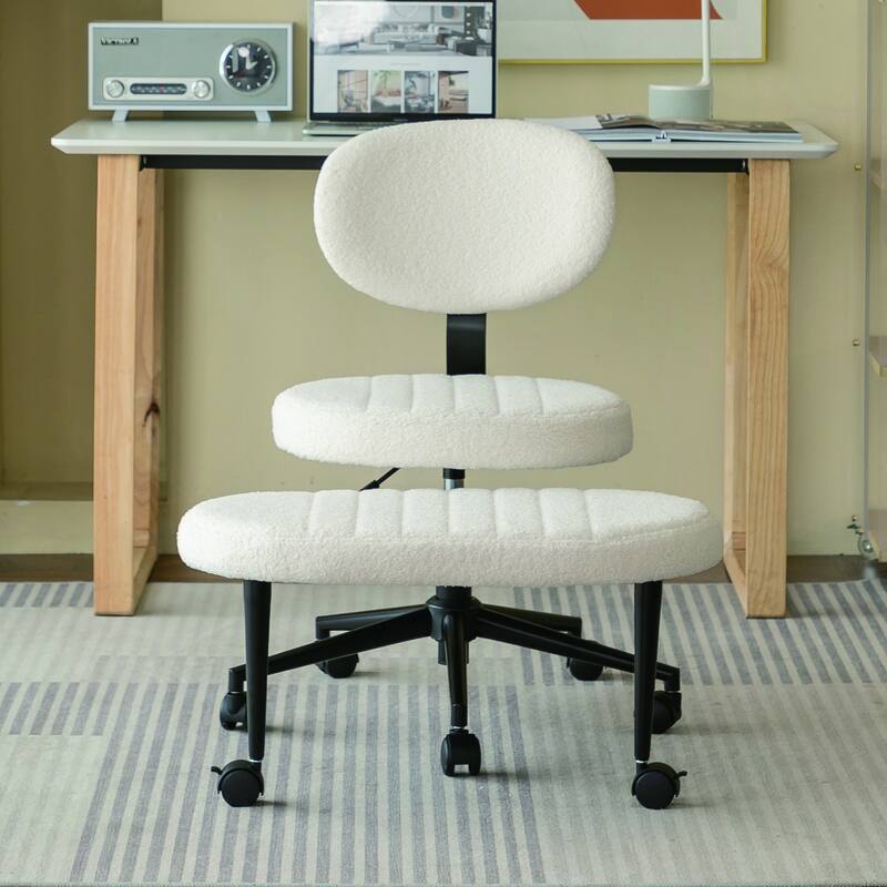 Ergonomic Office Chair-Multi-Position Cross Legged Design, Swivel Desk Chair with Back Support & Rolling Base - White