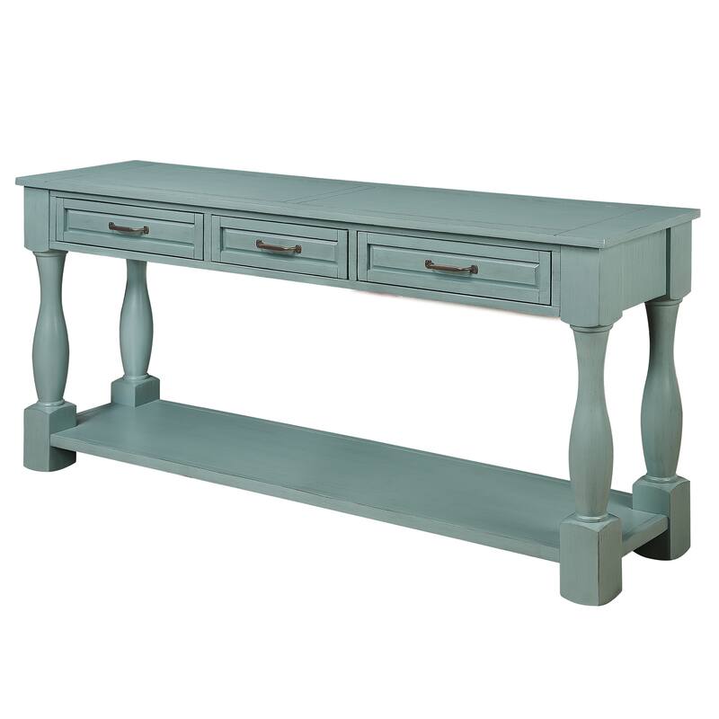 Solid Wood Console Table with 3 Drawers and Bottom Shelf