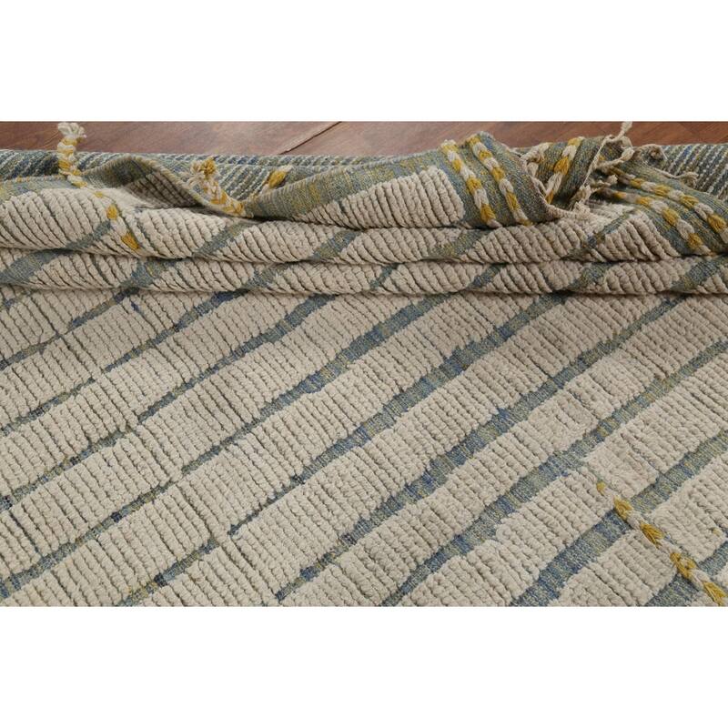 Ivory Striped Moroccan Area Rug Handmade Wool Carpet - 6'2"x 10'4"