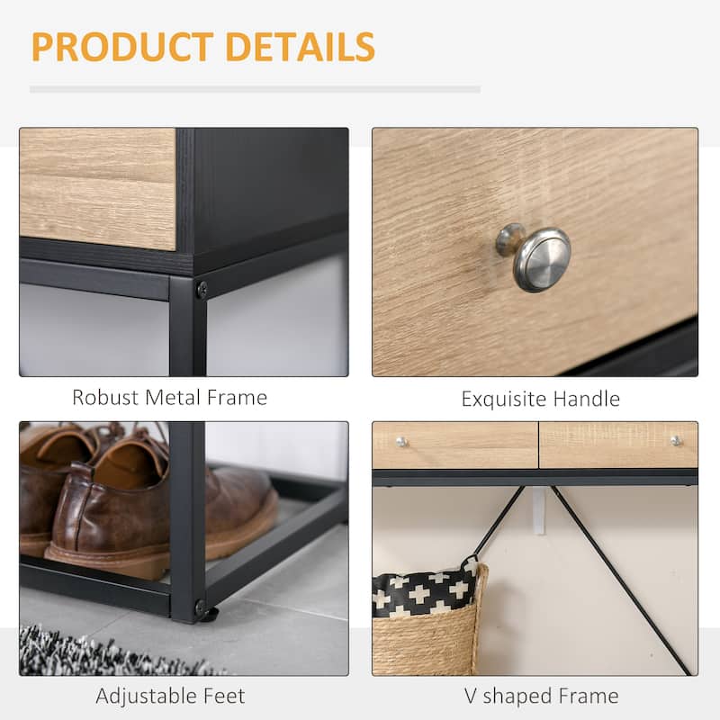 HOMCOM Console Sofa Table with 2 Drawers Narrow V Shape designed Entryway Table with Metal Frame for Hallway Living Room