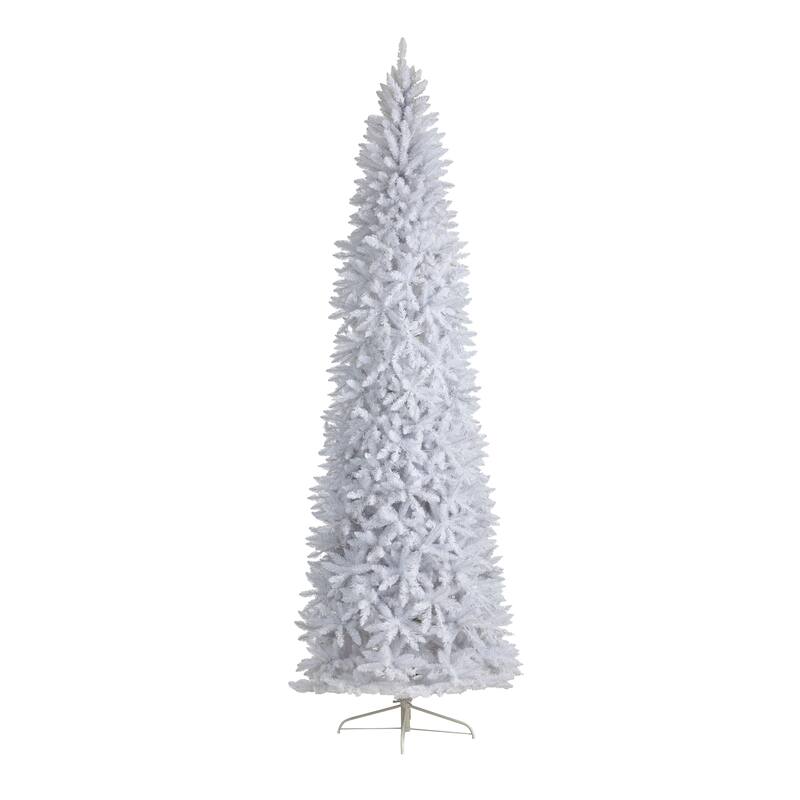 10’ Pre-Lit Slim White Artificial Christmas Tree, Clear LED Lights - over-10-feet