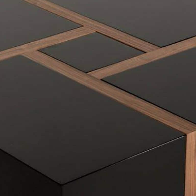 Square Top Wooden Coffee Table with 4 Drawer Storage, Brown and Black