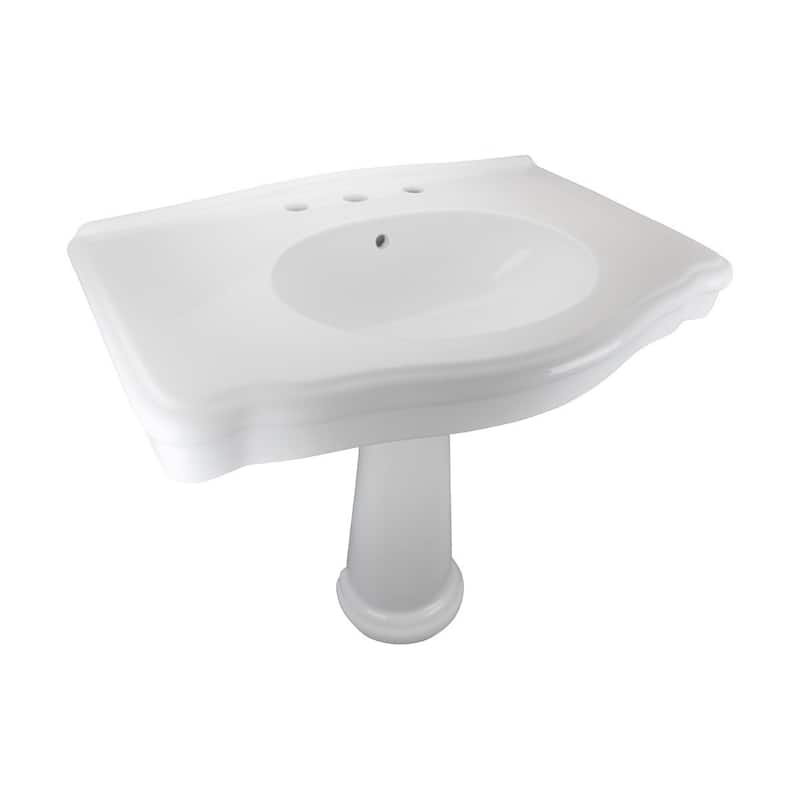 Darbyshire White Bathroom Pedestal Sinks with 8 in. Widespread Faucet Holes