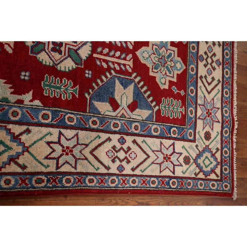 Red Kazak Oriental Area Rug Handmade Traditional Wool Carpet - 5'1" x 6'11"
