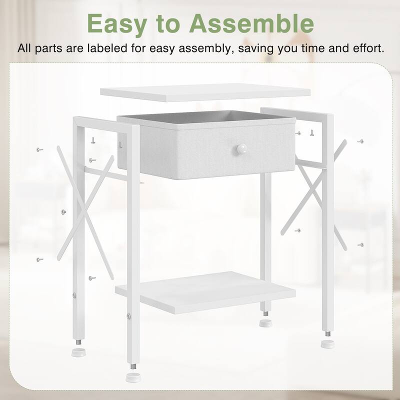 Javlergo 2 Pack X Frame Nightstand with Removable Fabric Drawer Easy to Clean Multifunctional End Table with Open Shelf