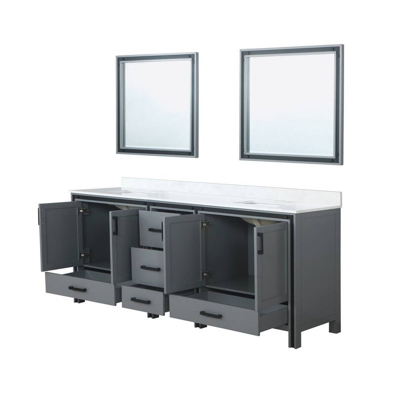 Ziva 84 in W x 22 in D White Double Bath Vanity, White Quartz Top and 34 in Mirrors