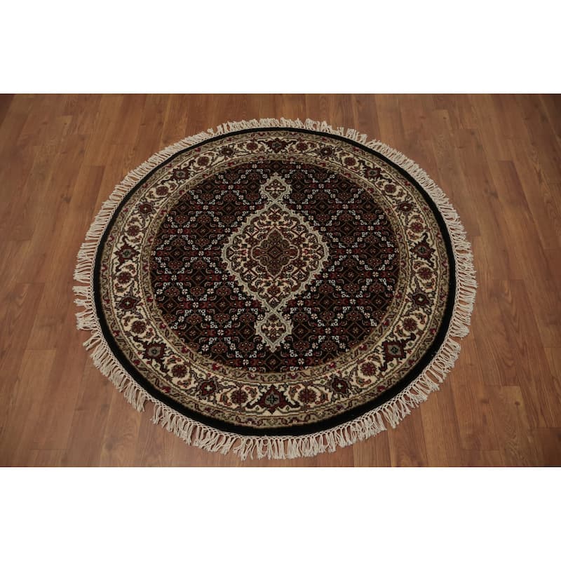 Hand Knotted Oriental 100% Wool Carpet Traditional Floral Black Agra Area Rug - 3' 5'' X 3' 5''