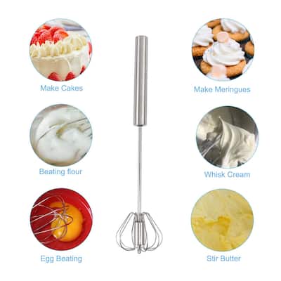 Hand Push Egg Whisk 11.8" Long Stainless Steel Mixer Whisking Stirring - Silver Tone