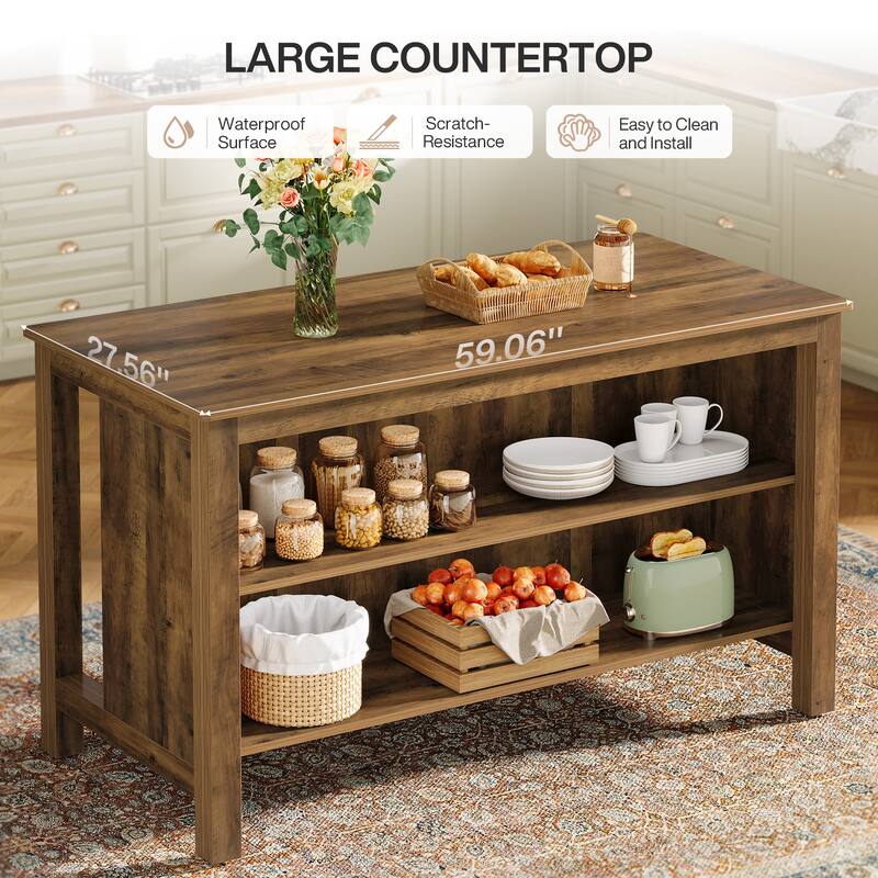 Kitchen Island with Storage Stationary Island Table for Kitchen