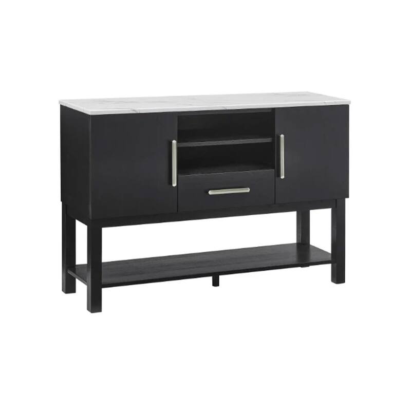 Amber Sideboard Buffet Server Cabinet, 2 Cabinets and 2 Shelves, Black
