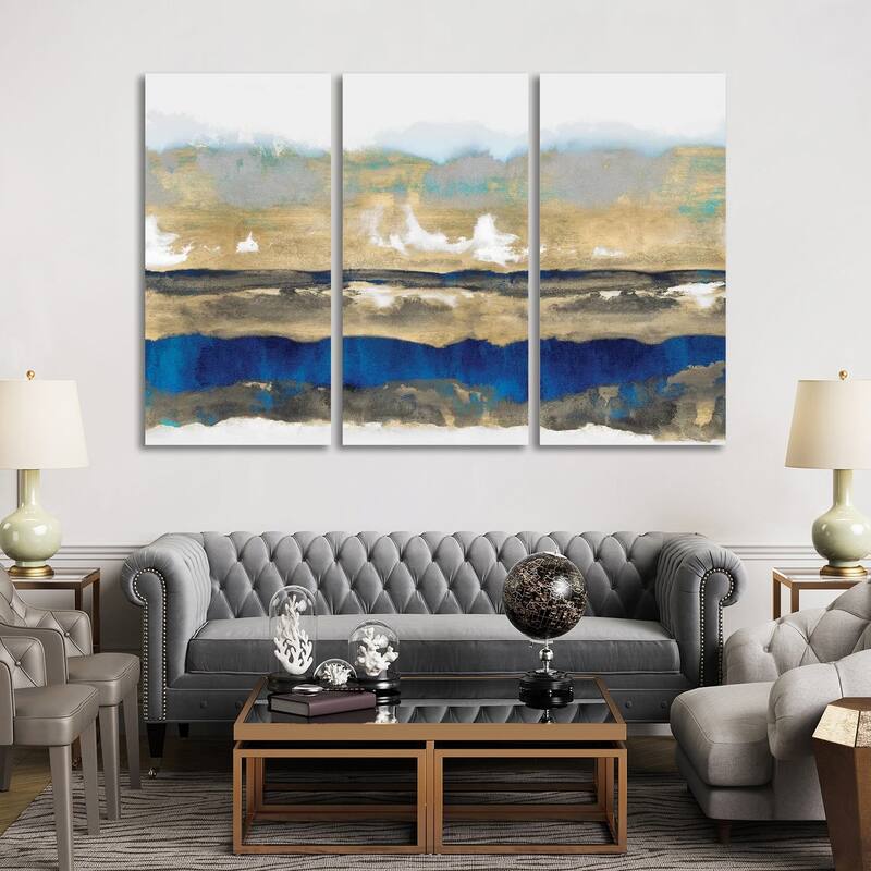 iCanvas "Strata In Blue & Gold" by Rachel Springer 3-Piece Canvas Wall Art Set