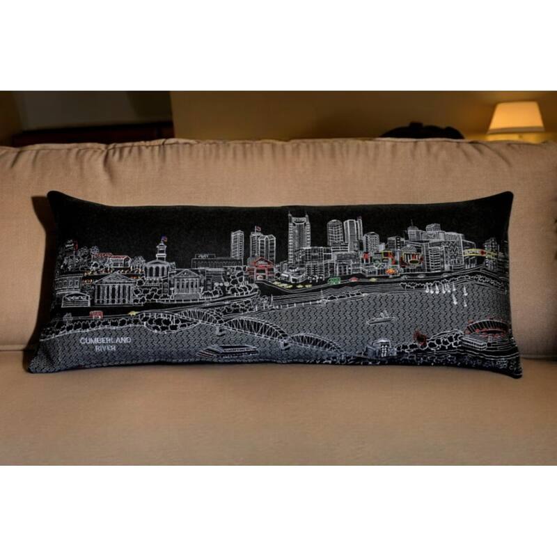 HomeRoots 35" Black Nashville Nighttime Skyline Lumbar Decorative Pillow - Bed Rest - Polyester