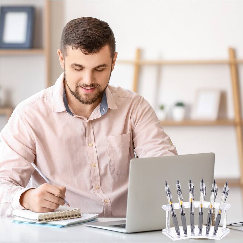 Plastic Pen Holder, 6-Slot Acrylic Pen Display Stand Vertical Clear - 14.5cm x 6.5cm