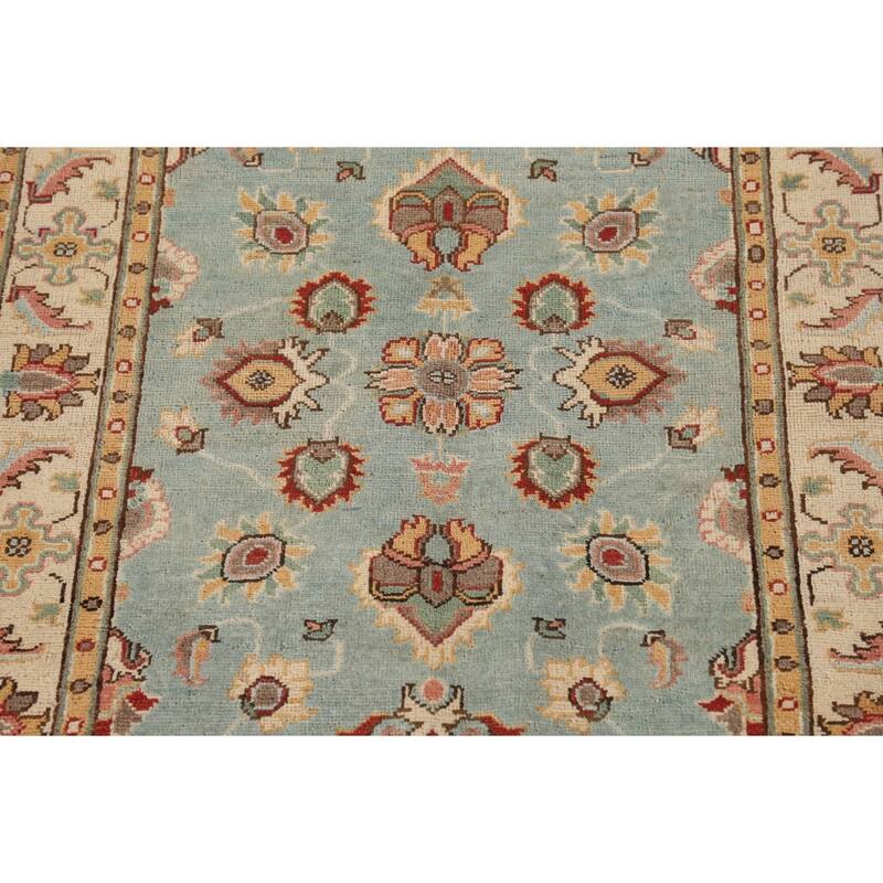 Light Blue Kazak Accent Rug Handmade Oriental Wool Carpet - 3'4"x 4'10"