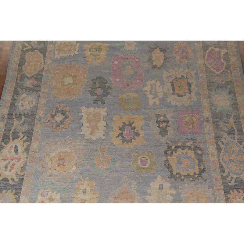 Oushak Turkish Large Rug Hand-Knotted Light Blue Wool Carpet - 10'0"x 13'8"