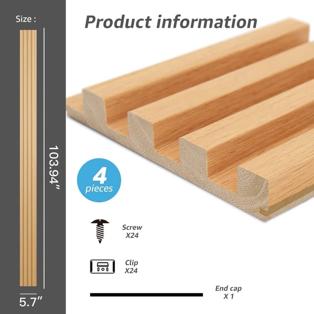 Art3d 103.94''x5.71'' Slat Wood Wall Paneling for Interior and Ceiling Decoration,4-Pack