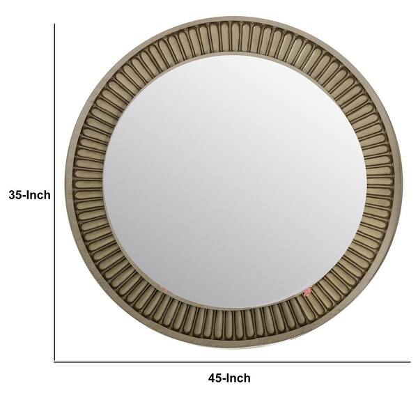 Traditional Style Round Mirror with Decorative Trim Edges, White Bed