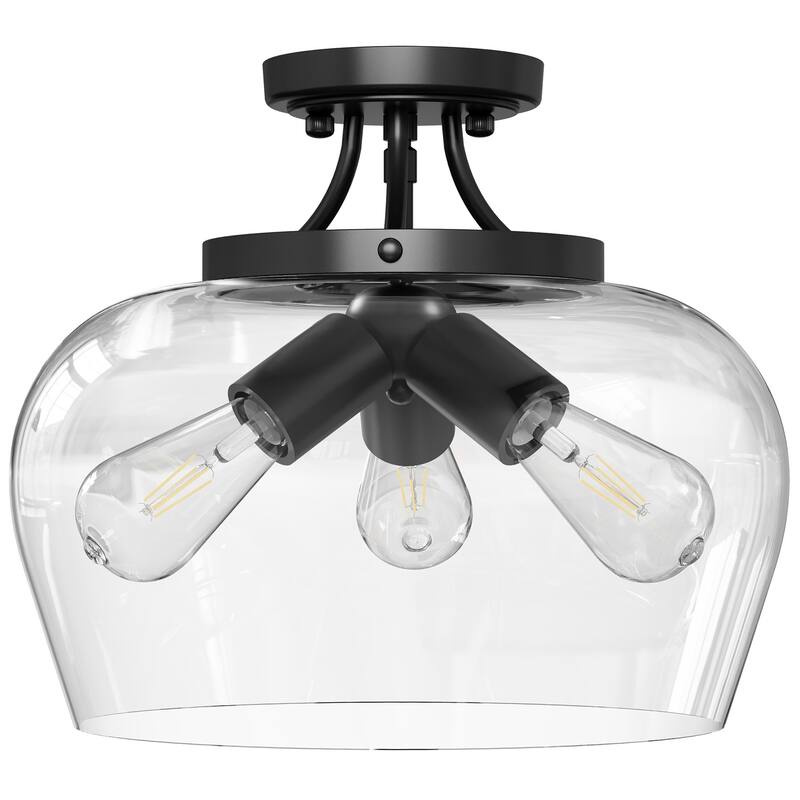 CO-Z 3-Light Matte Black Clear Glass Semi Flush Mount Ceiling Light