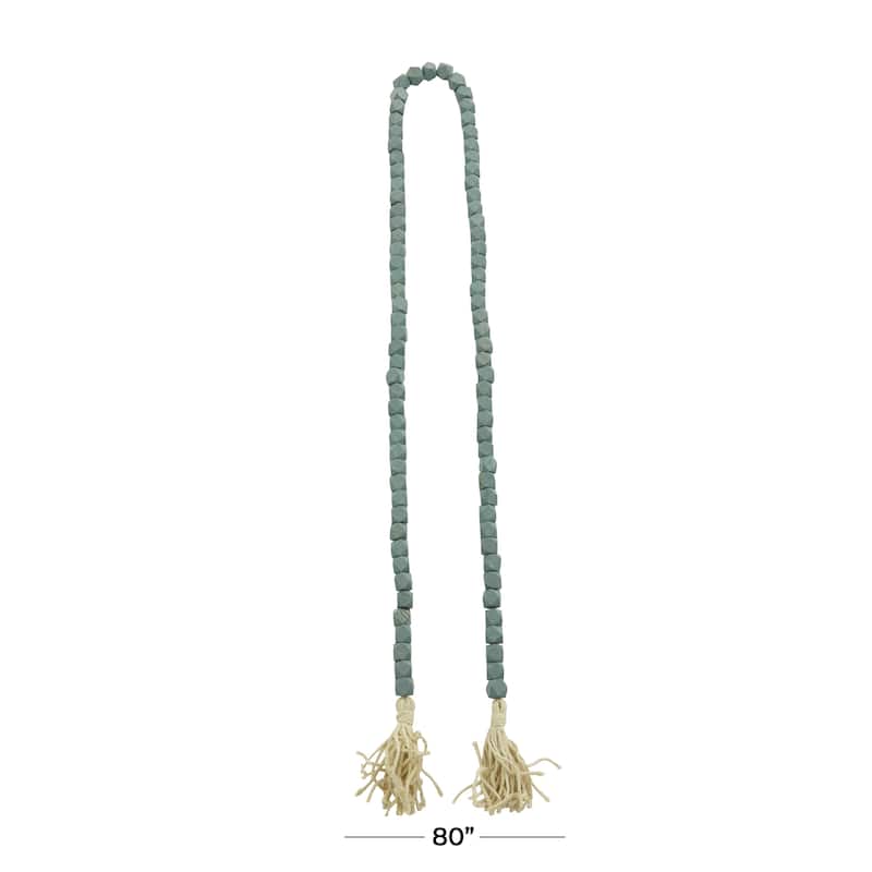 Mango Wood Handmade Hexagon Carved Geometric Long Beaded Garland with Tassel - Roche River Decor