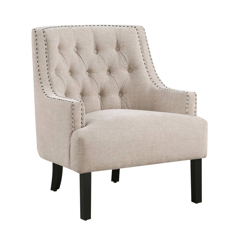 Beige Multi Chenille Upholstered Accent Chair with Button-Tufted Back