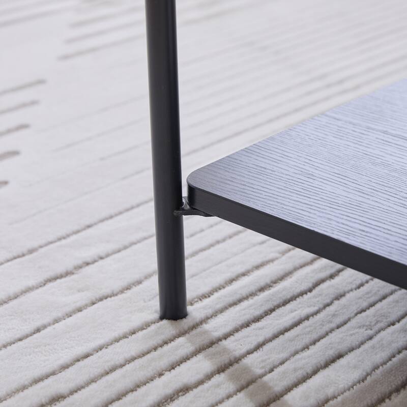 30.7"Wide Upholstered Ottoman Coffee Table Foot Rest with Black Metal Legs,Footstool with Wooden Open Storage Shelf