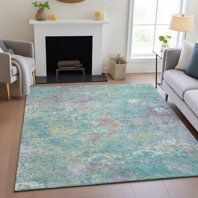 Machine Washable Indoor/Outdoor Abstract Watercolor Chantille Rug