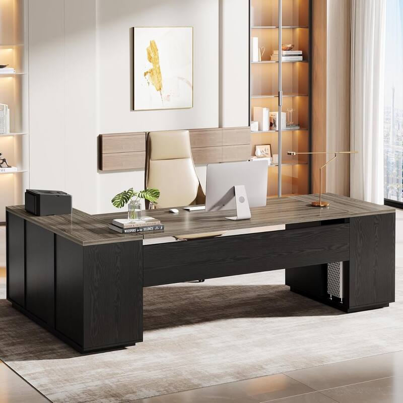 85.8" L-Shaped Executive Desk, Extra Large Office Desk with Drawers
