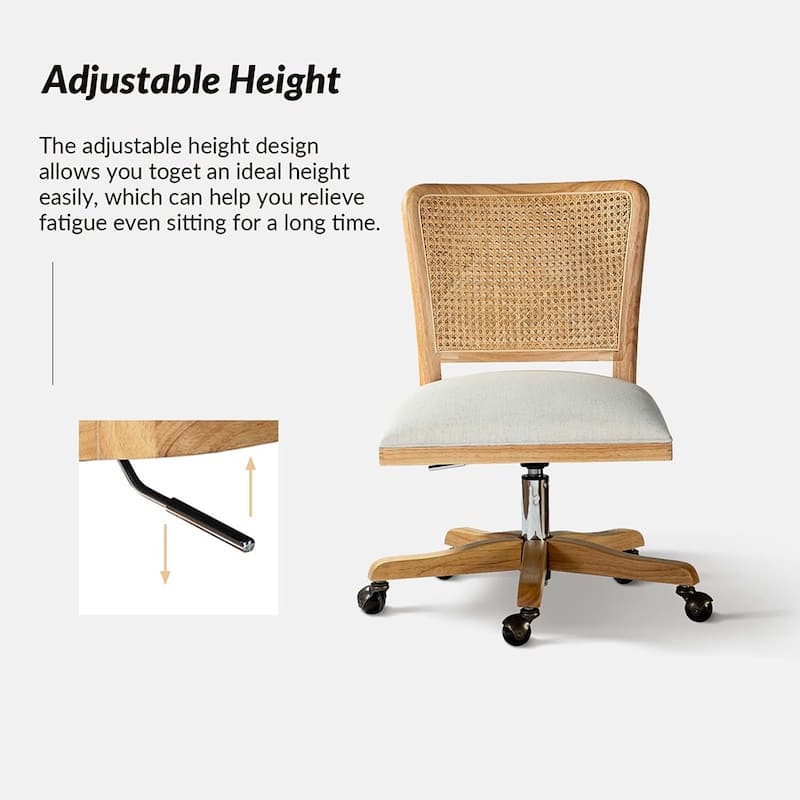 Calcutta Modern Rattan Back Task Chair Office chair with Solid Wood Legs by HULALA HOME