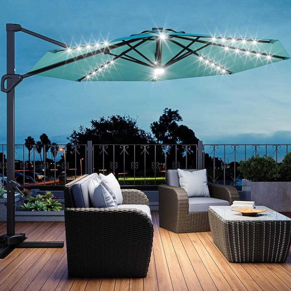 10FT Outdoor Patio Cantilever Umbrella with LED for Garden Pool Deck BackYard