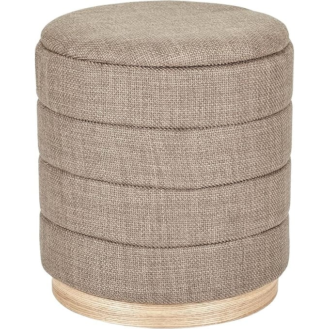 Modern Cylinder Ottoman with Hidden Storage Linen Upholstery Seat