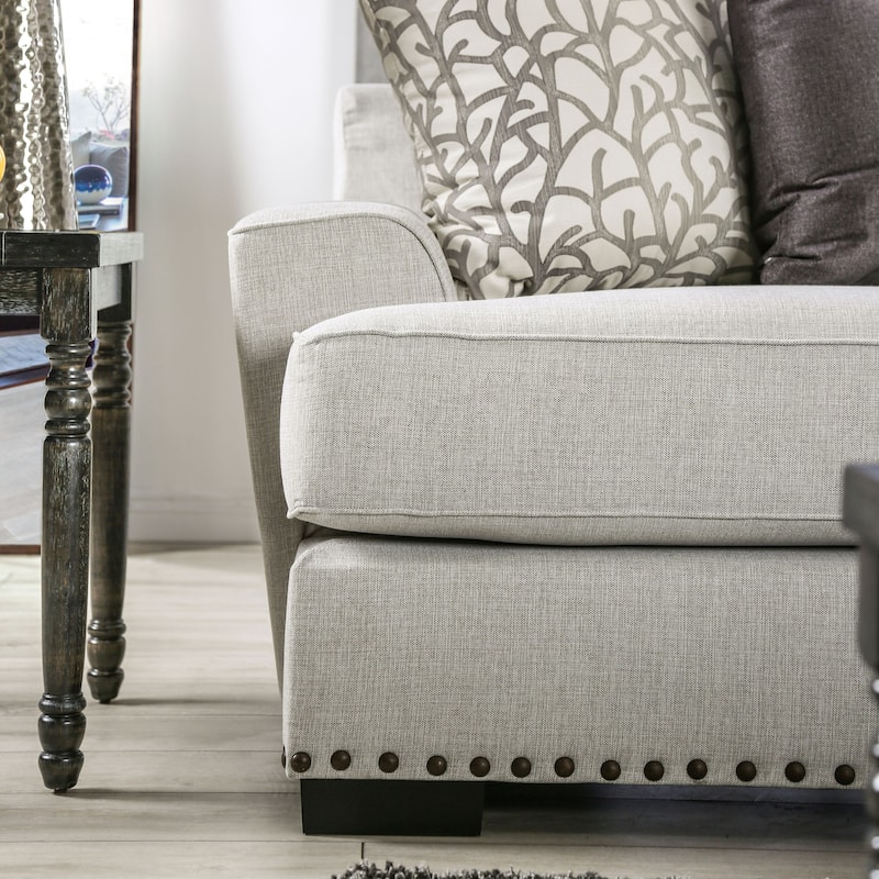 Bule Transitional Light Grey Fabric Nailhead 2-Piece Living Room Set by Furniture of America
