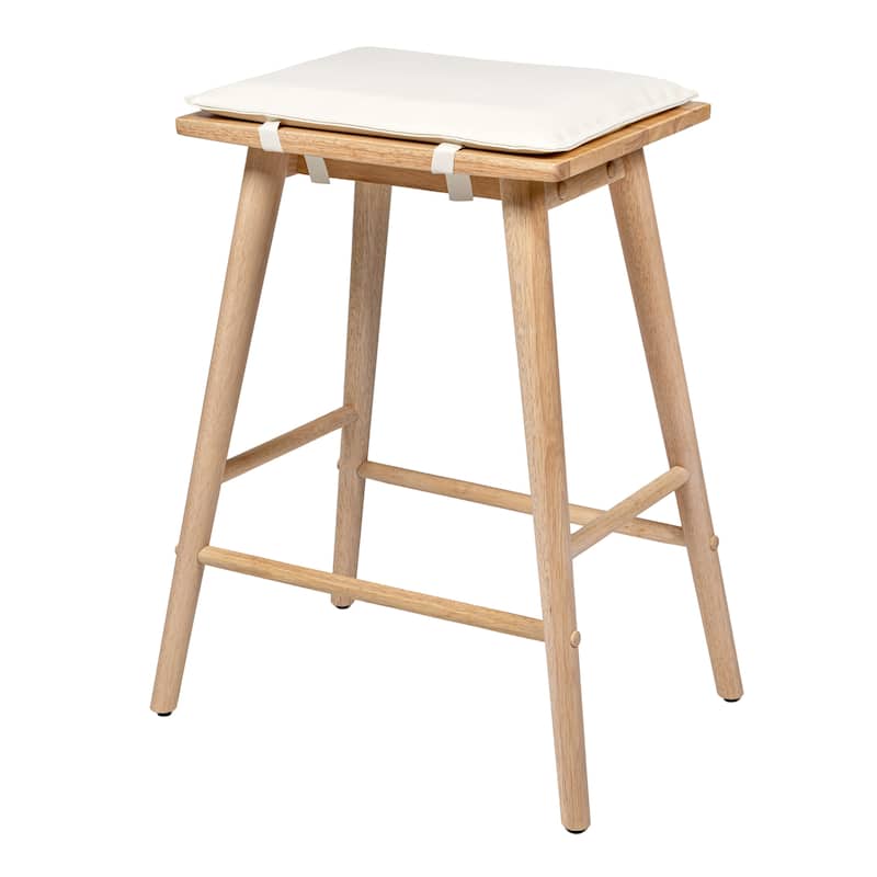 Saddle-Seat Backless Stool, Wood & Vegan Leather w/ Removable Cushion - JONATHAN Y