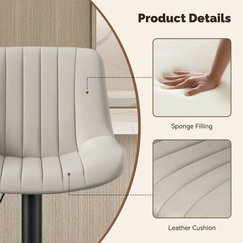 Bar Stools Set of 2, Adjustable Modern Swivel Bar Stools with Backs, Counter Height Performance Fabric Island Chairs