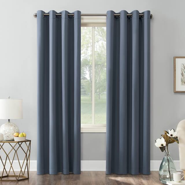 Sun Zero Hayden Energy Saving Blackout Grommet Curtain Panel, Single Panel - 54 x 63 - Denim Blue