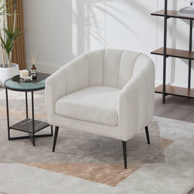 Modern Upholstered Vanity Barrel Accent Chair with Metal Legs, Lounge Chair Single Sofa Round Leisure Armchair - Ivory