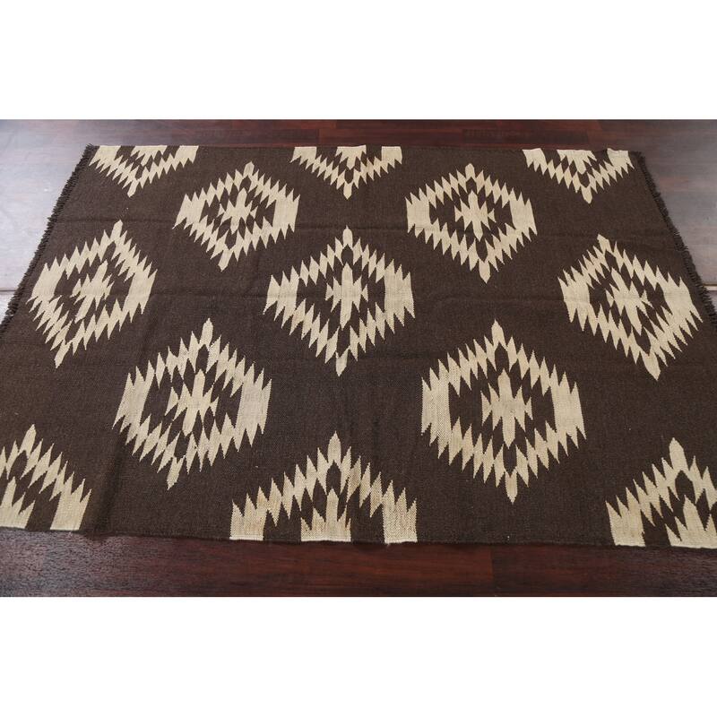 Natural Dye Kilim Tribal Geometric Oriental Wool Area Rug Hand-woven - 4'6" x 6'8"