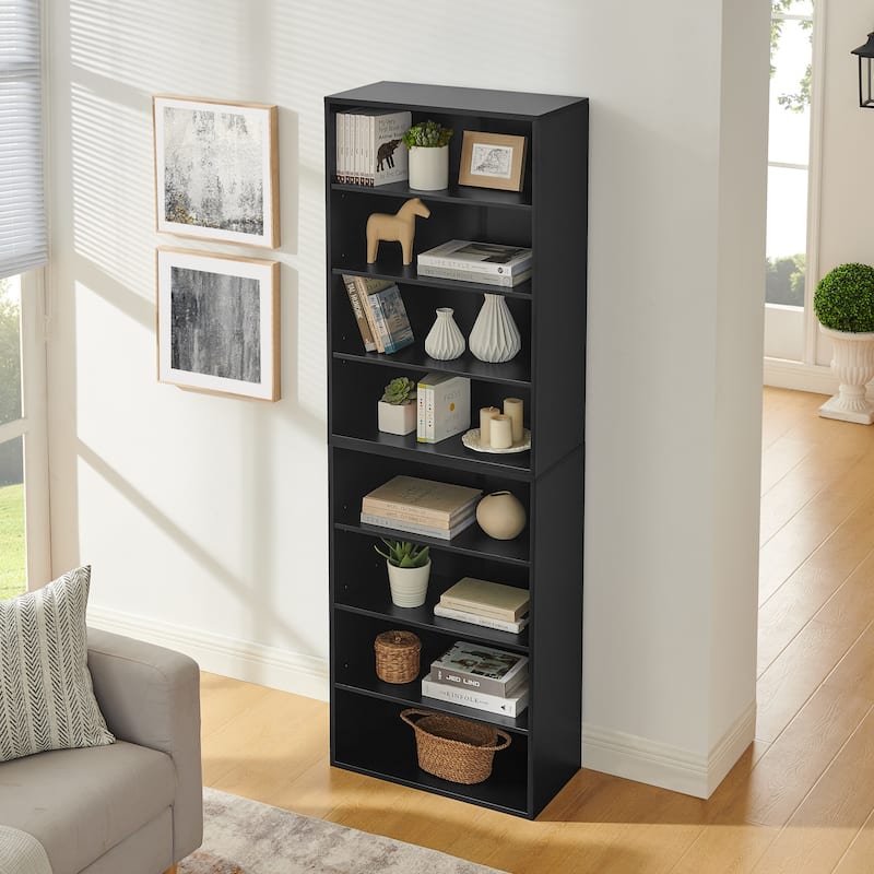 Modular 8-Tier Storage Cabinet –Convertible Bookcase with Adjustable Shelves, Dual-Layer Design Separates into Two 4-Layer Units