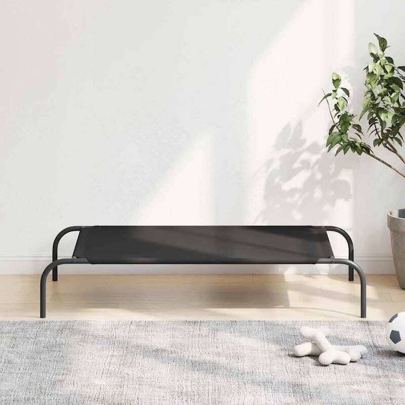 vidaXL Elevated Dog Bed Raised Dog Cot Puppy Sleeping Bed Black Textilene - 43.3" x 25.6" x 7.9" (L x W x H) - Black - oxford fabric